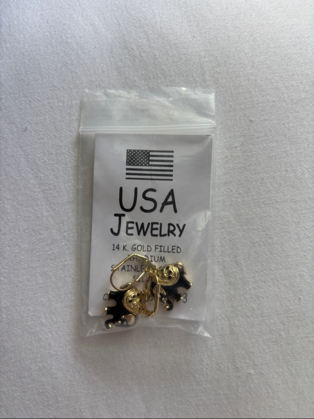 Gold and Black Elephant Drop Earrings